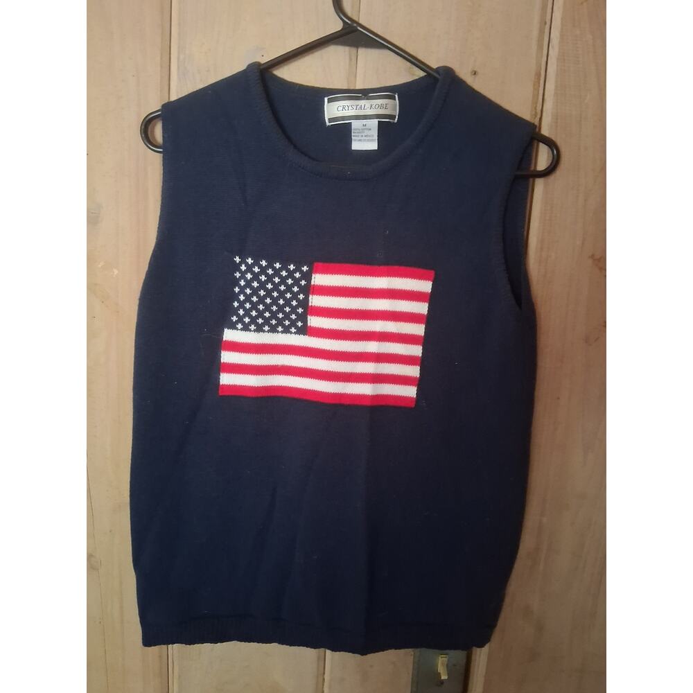 Crystal Kobe Women's Sleeveless Cotton Knit Tank Size Medium American Flag Knit